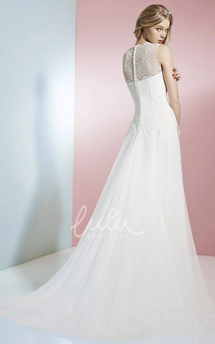 Sleeveless Lace Chiffon Wedding Dress with Illusion Back Jewel A-Line