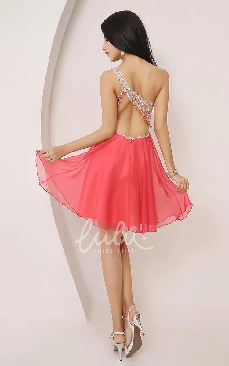 One-shoulder A-line Chiffon Homecoming Dress Sleeveless Mini Beaded Pleated