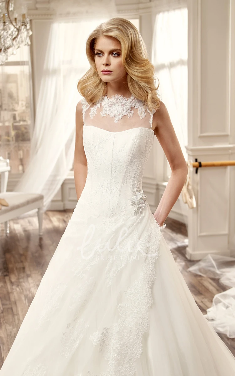 Sleeveless Court Train Wedding Dress with Appliques