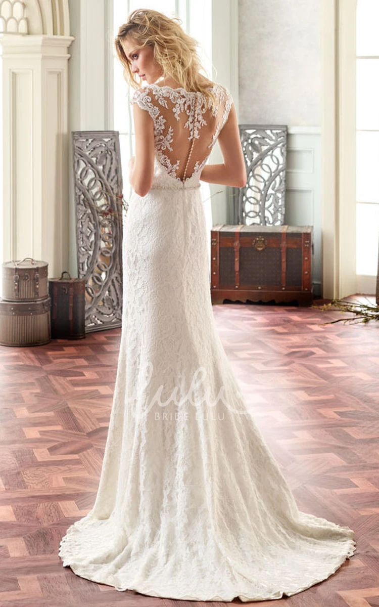 Split-Front Lace Square Wedding Dress Chic Bridal Gown with Sweep Train