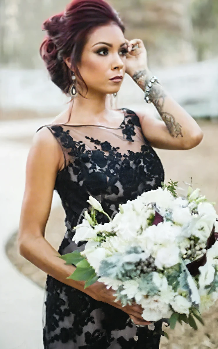 Mermaid Lace Wedding Dress with Sweep Train Sleeveless Bateau Neckline Floor-length