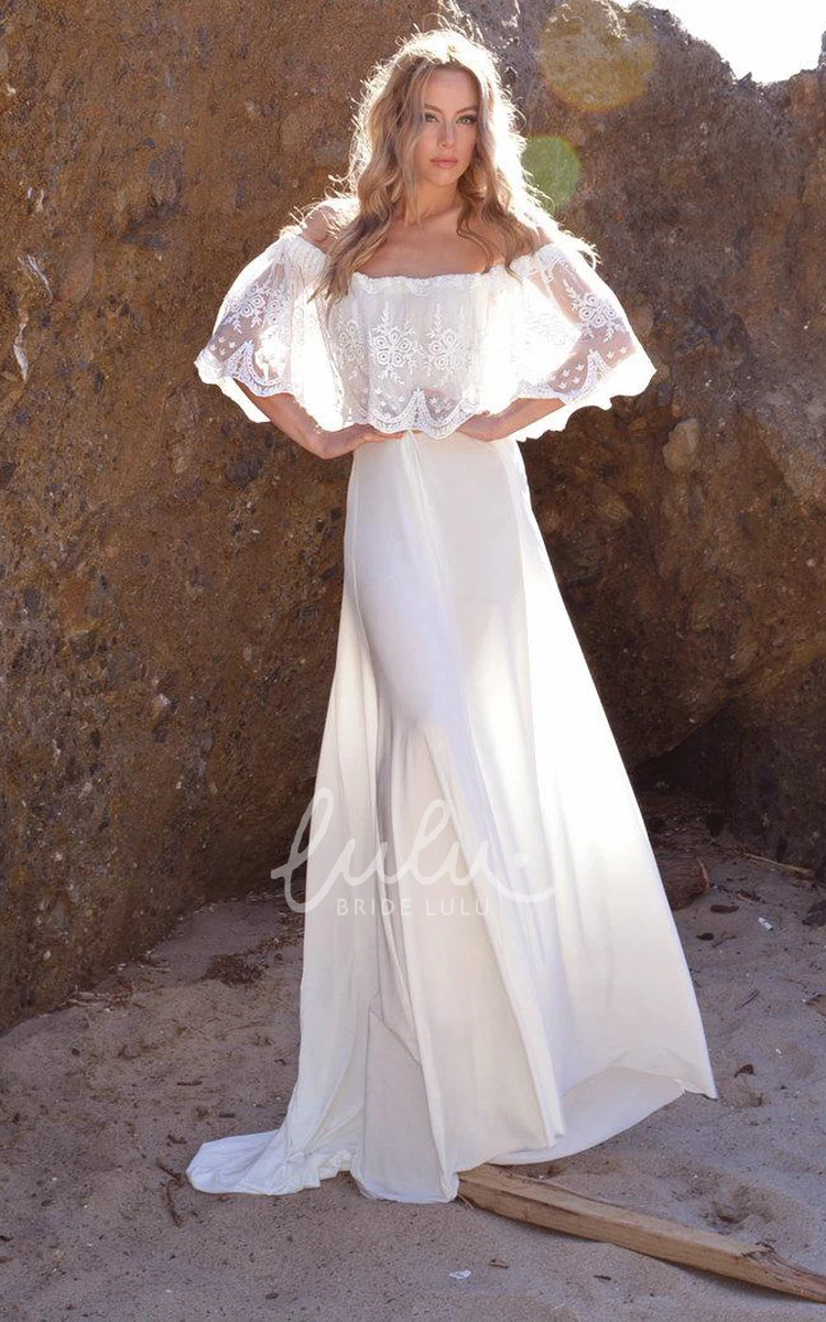 Off-The-Shoulder Lace Ruffle Wedding Dress With Embroideries