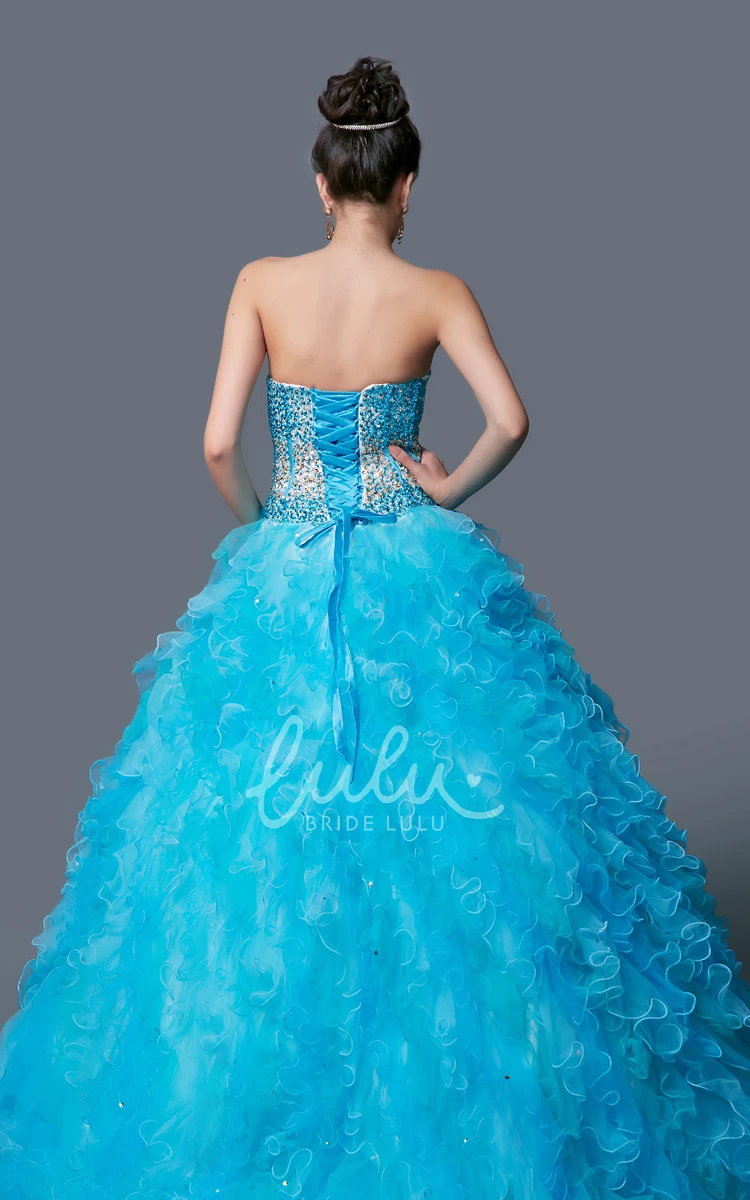 Organza Ball Gown Prom Dress with Sweetheart Sleeveless Neckline Beading and Ruffle