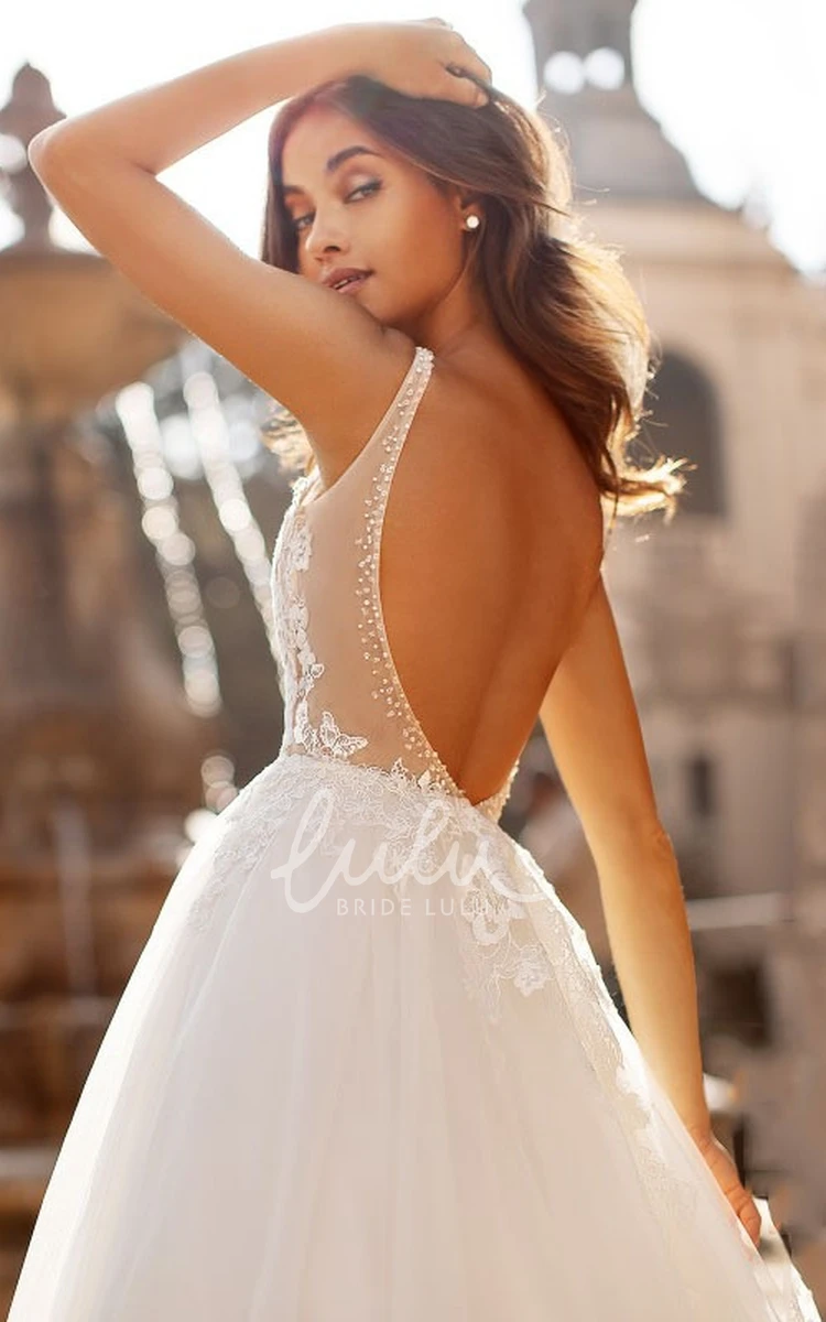 Chiffon V-neck A-Line Applique Wedding Dress Garden Romance Simple