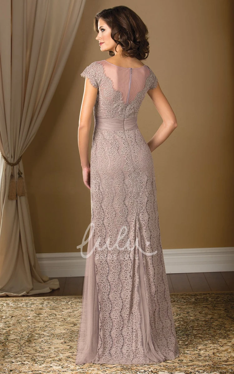 Illusion Back Lace MOB Dress with Cap Sleeves Mother of the Bride Gown