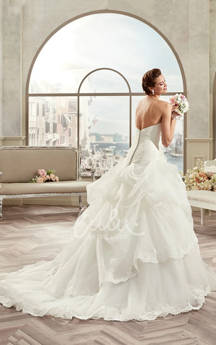 Strapless A-Line Wedding Dress with Asymmetrical Ruffles and Open Back