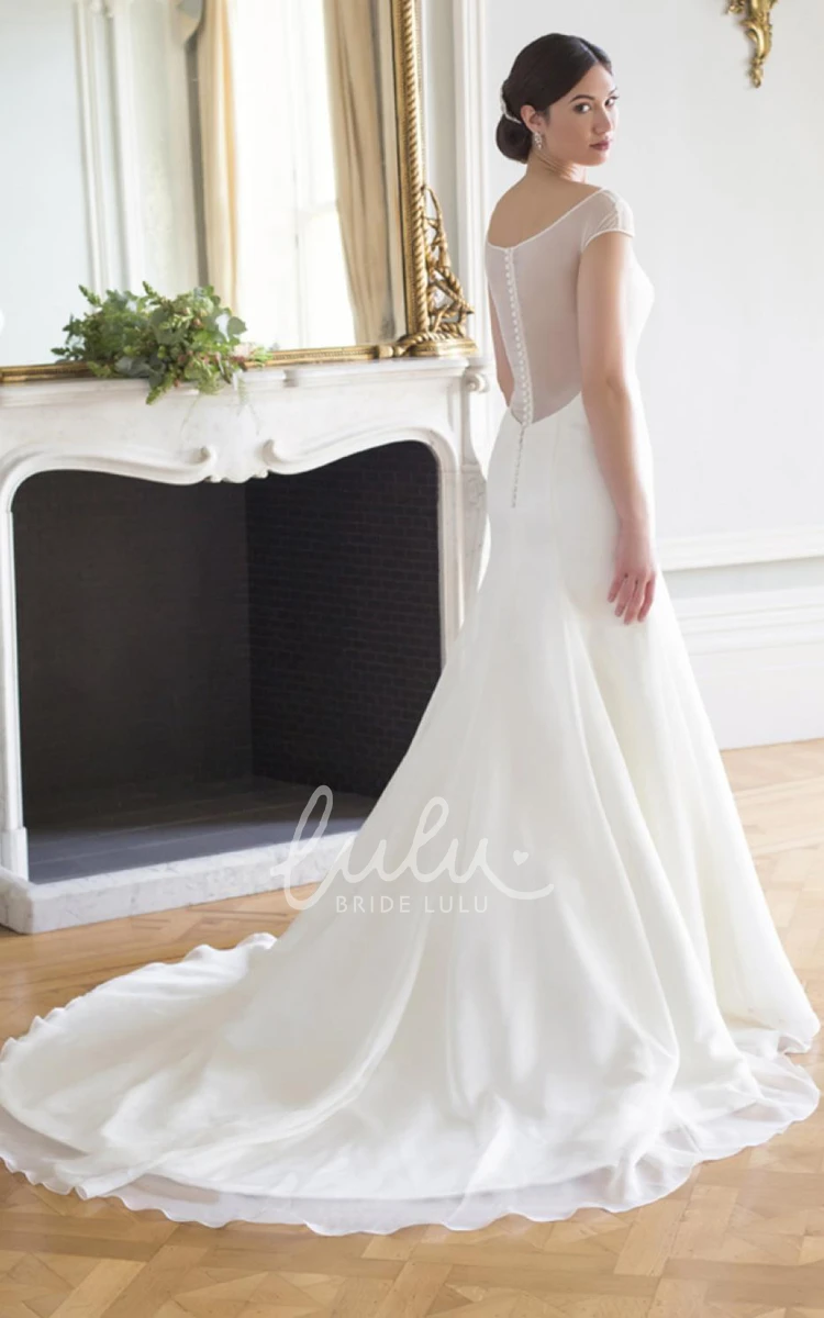 Tulle&Satin A-Line Wedding Dress with Short Sleeves Chic Bridal Gown