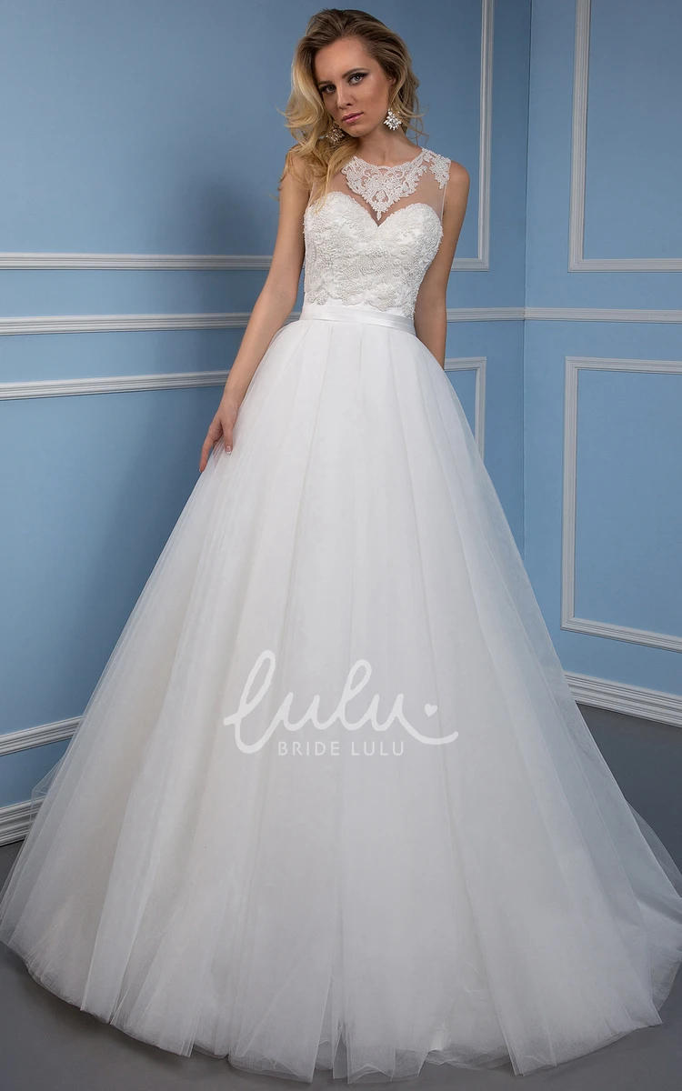 Sleeveless Appliqued Tulle Maxi Wedding Dress Classy Ball Gown