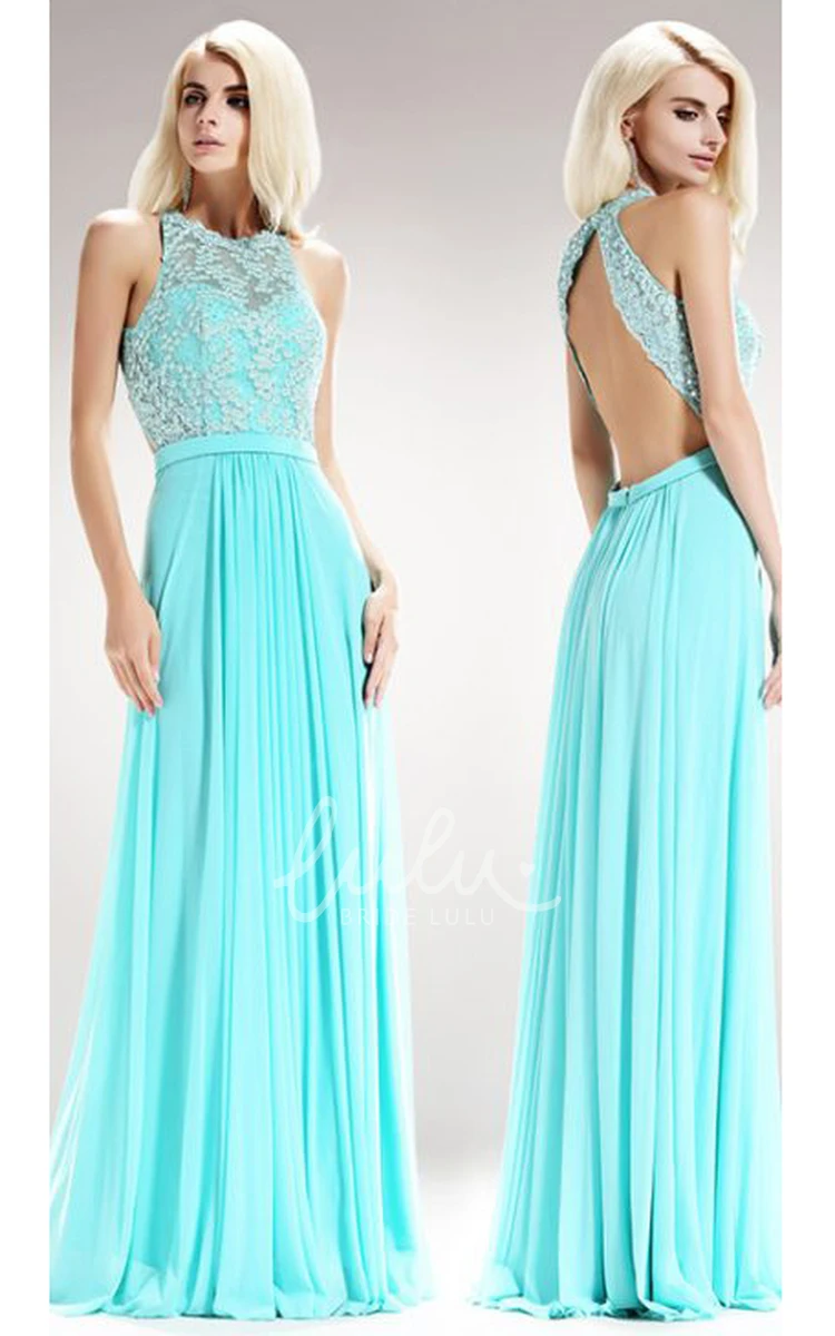 Backless Chiffon A-Line Sleeveless Formal Dress with Beading and Pleats