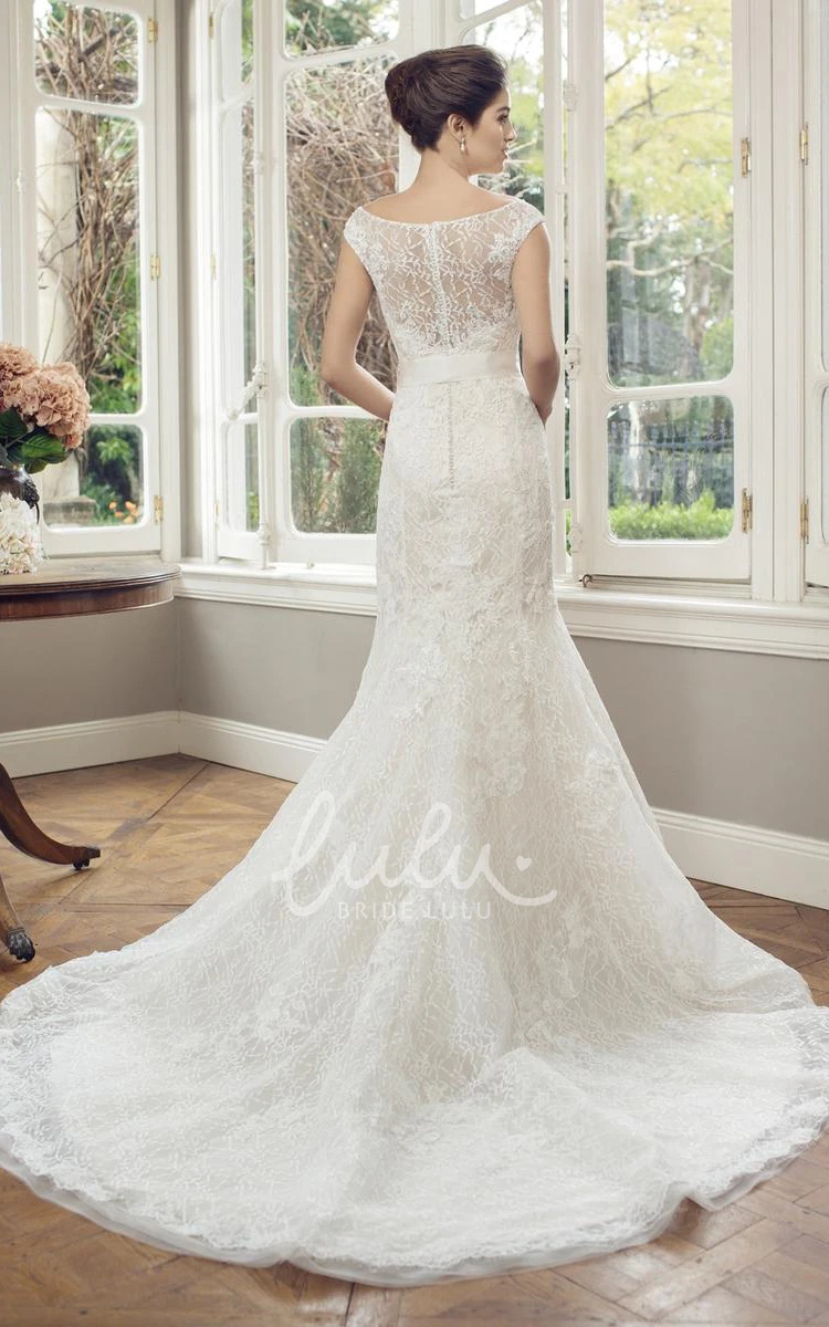 Illusion Cap-Sleeve Lace Wedding Dress Mermaid Scoop-Neck Style