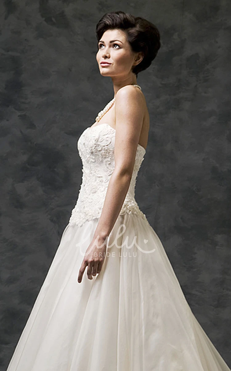 Strapless Tulle&Satin Wedding Dress with Watteau Train A-Line