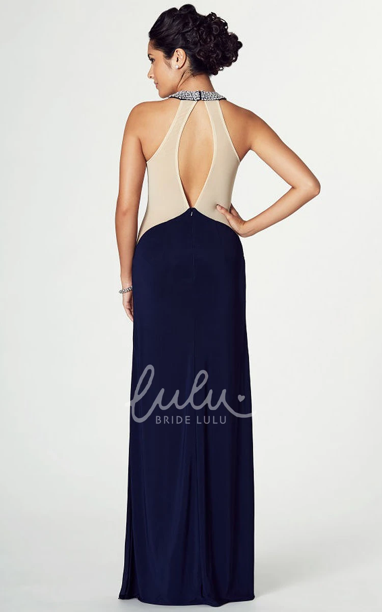 Sleeveless Beaded Scoop Chiffon Prom Dress with Illusion Back and Split Front in Sheath Style
