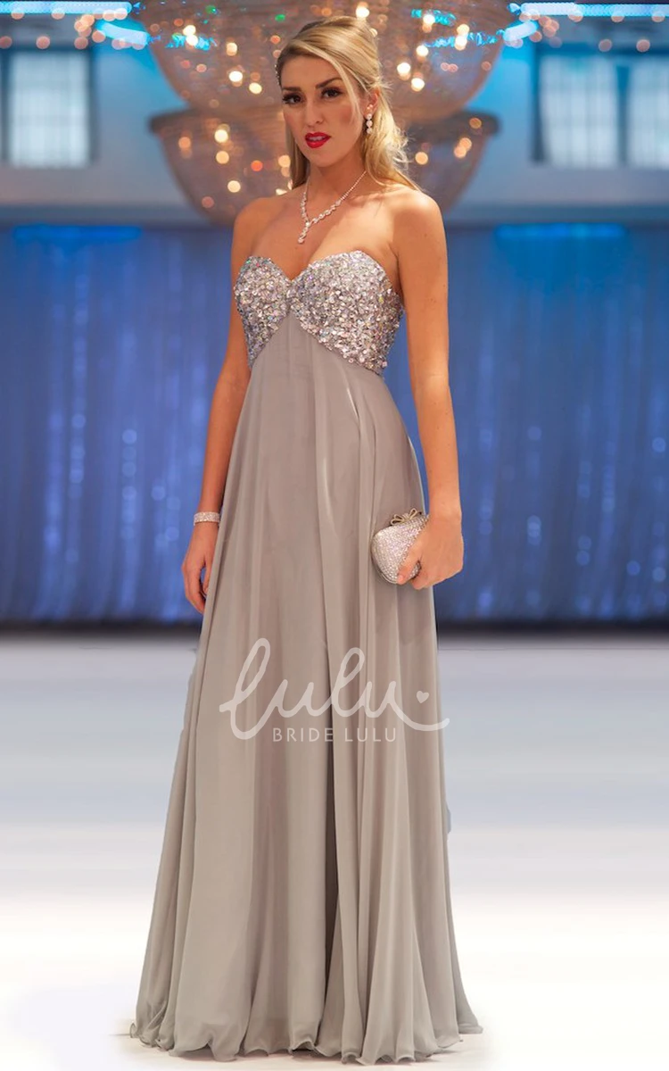 Beaded Empire Chiffon Prom Dress Sleeveless A-Line Dress with Sweetheart Neckline