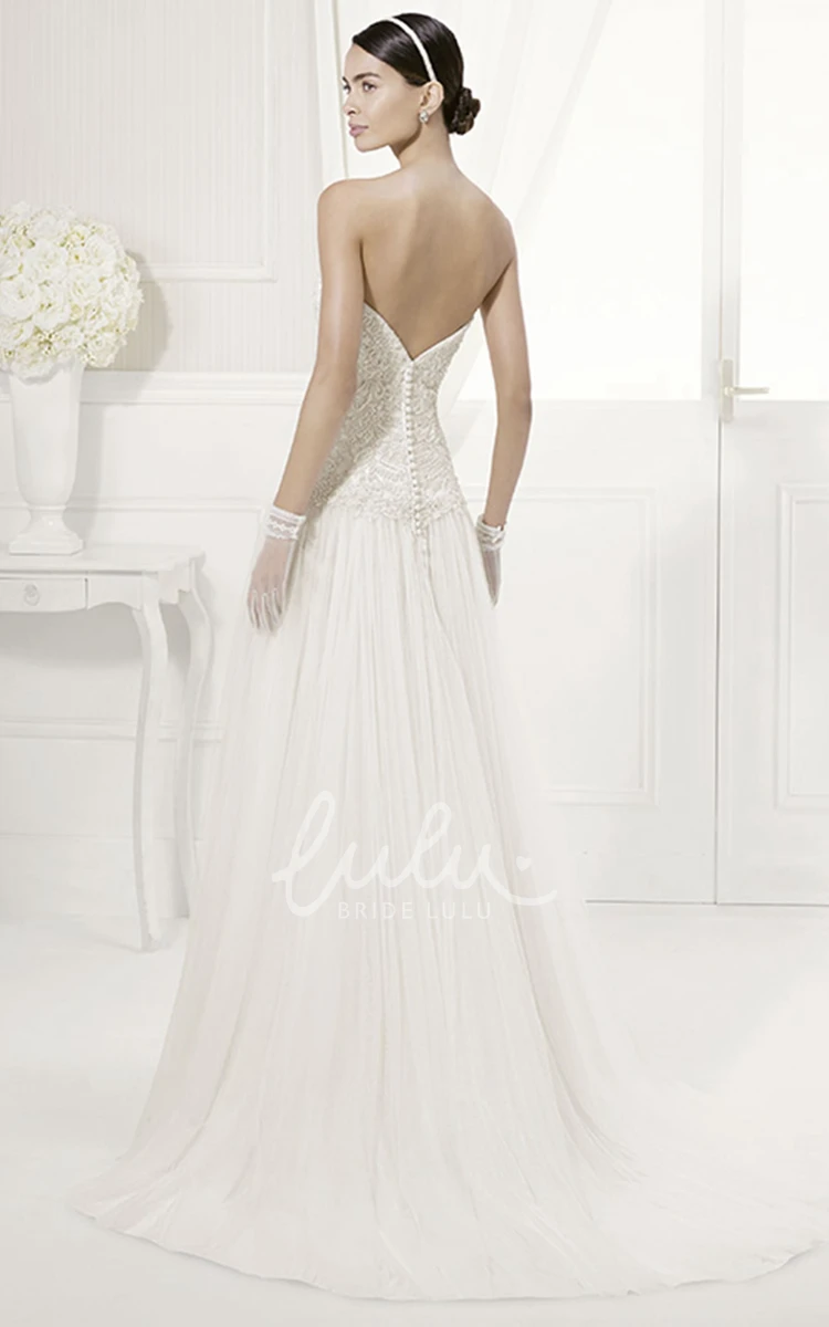 Lace Backless Sweetheart Drop Waist Wedding Dress with Tulle Skirt