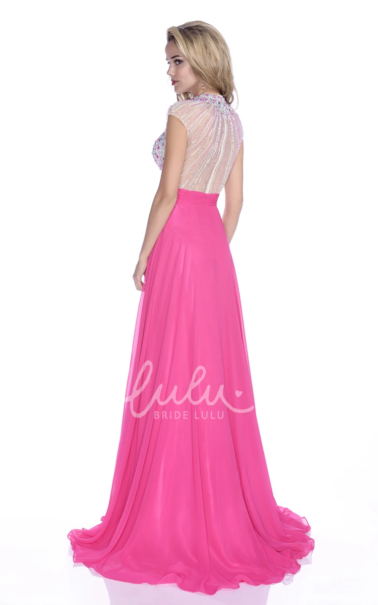 Cap Sleeve Chiffon Prom Dress with Rhinestone Bust Modern Bridesmaid Dress