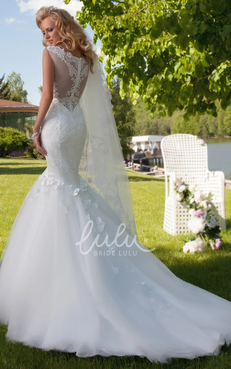 Sleeveless Mermaid Lace&Tulle Wedding Dress With Illusion Back and Applique