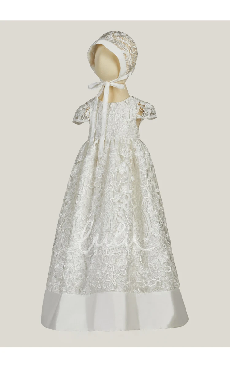 Lace Trim Christening Dress Elegant Baby Baptism Gown