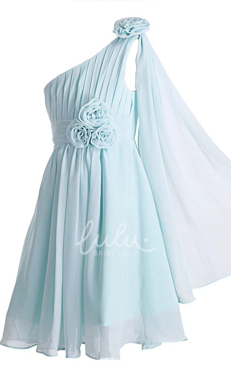 Elegant Charming Unique One-Shoulder Chiffon A-Line Short Pleated Dress With Flowers