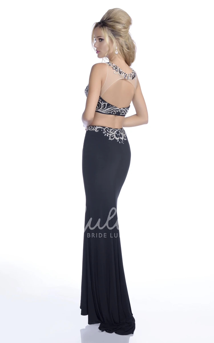 Shining Halter and Bust Sleeveless Sheath Prom Dress with Side Slit Modern Prom Dress