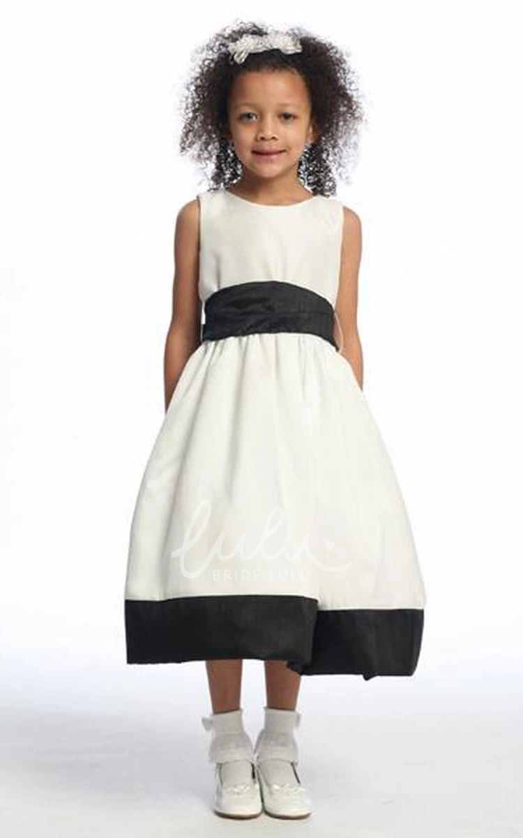 Floral Tea-Length Flower Girl Dress with Straps