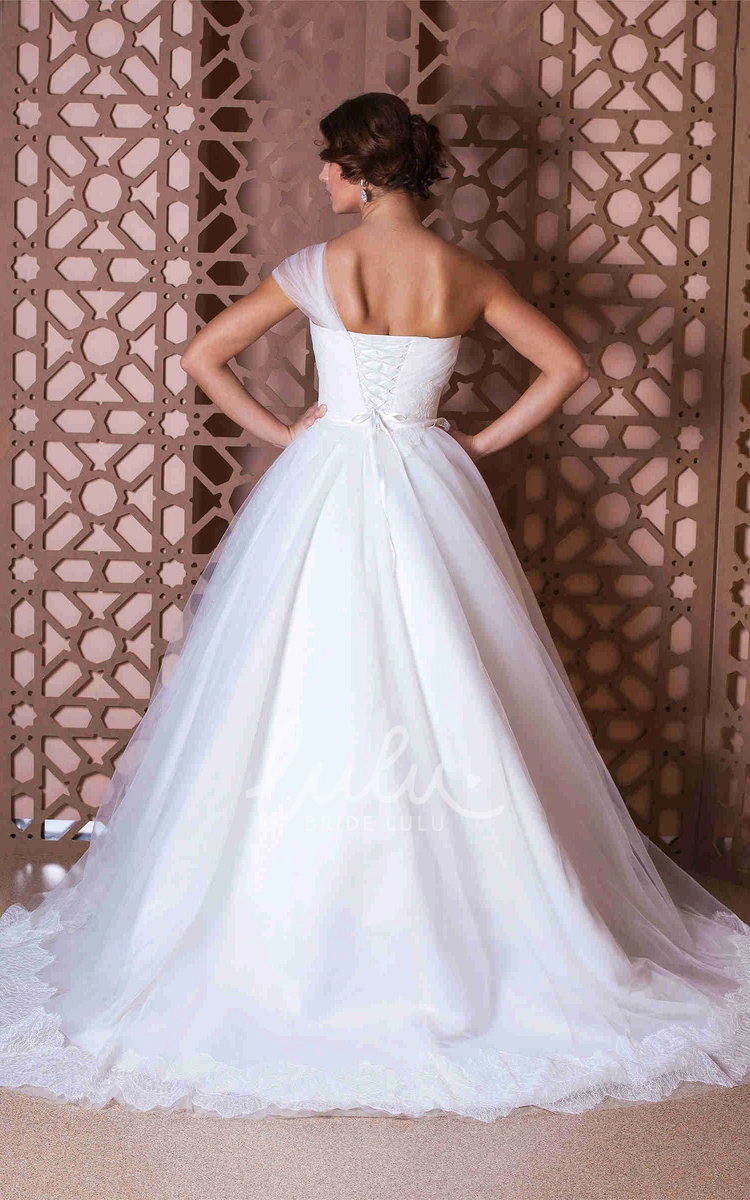 Tulle One-Shoulder Ball Gown Wedding Dress with Lace-Up Classy Bridal Gown