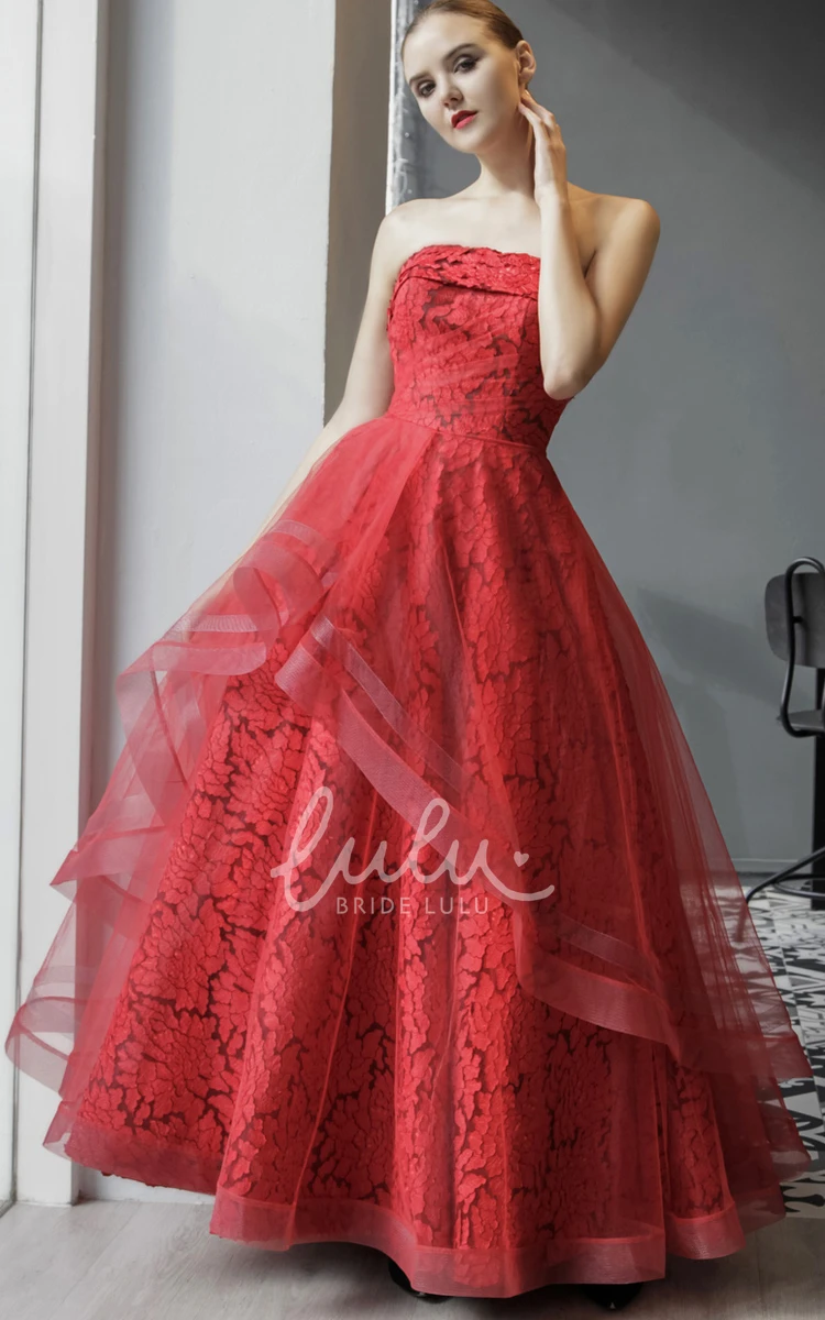 Strapless Lace Ball Gown with Ruching Elegant and Classic