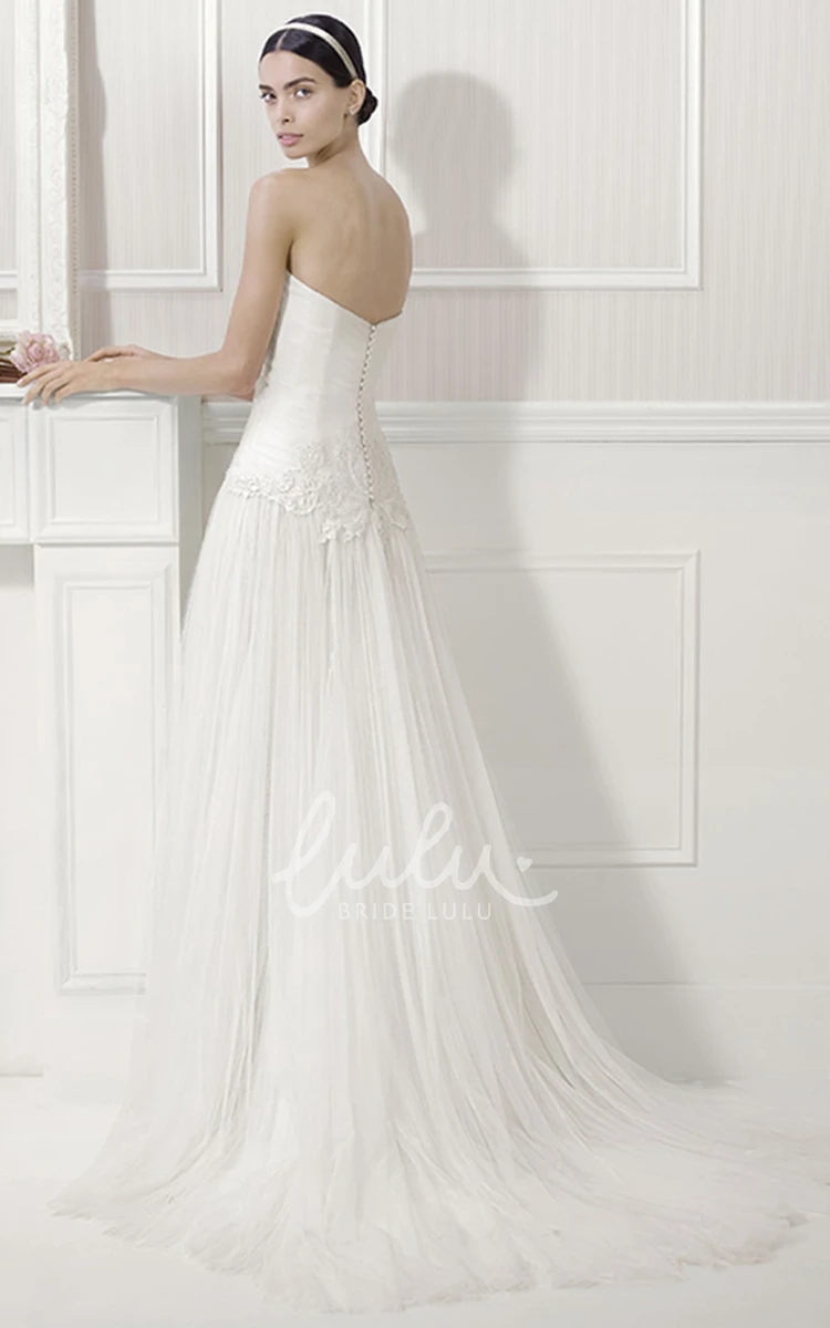 Tulle Drop Waist Bridal Gown with Removable Sleeves Strapless Half Sleeves