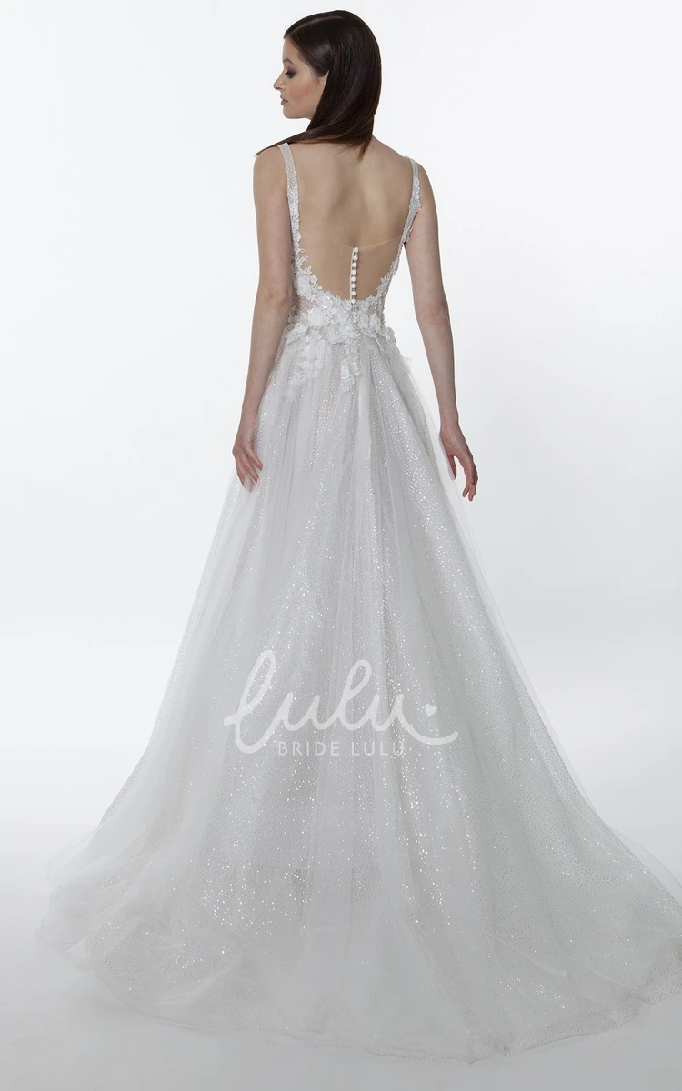 Sequin Sleeveless A-Line Wedding Dress with Appliques Modern and Unique