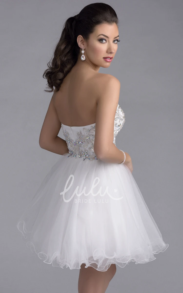 A-Line Tulle Prom Dress with Beaded Lace Bodice Mini Beaded Lace Prom Dress