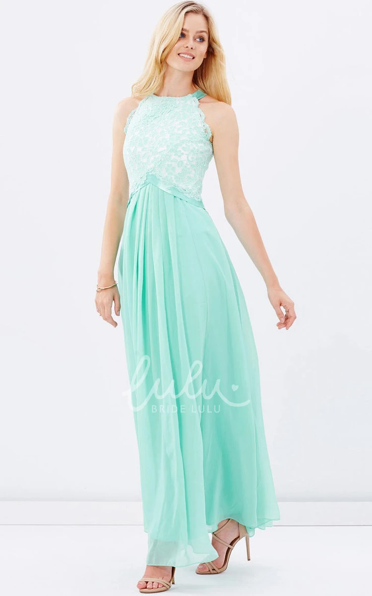 Chiffon Appliqued Bridesmaid Dress with Scoop Neck Ankle-Length