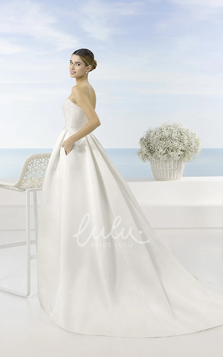 Sleeveless Satin Wedding Dress with Low-V Back and Chapel Train in A-Line Style