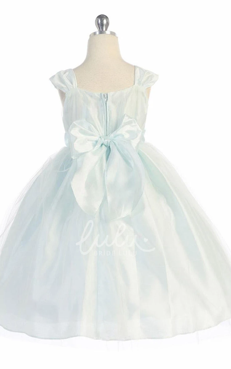 Empire Tiered Tulle Flower Girl Dress Tea-Length with Straps