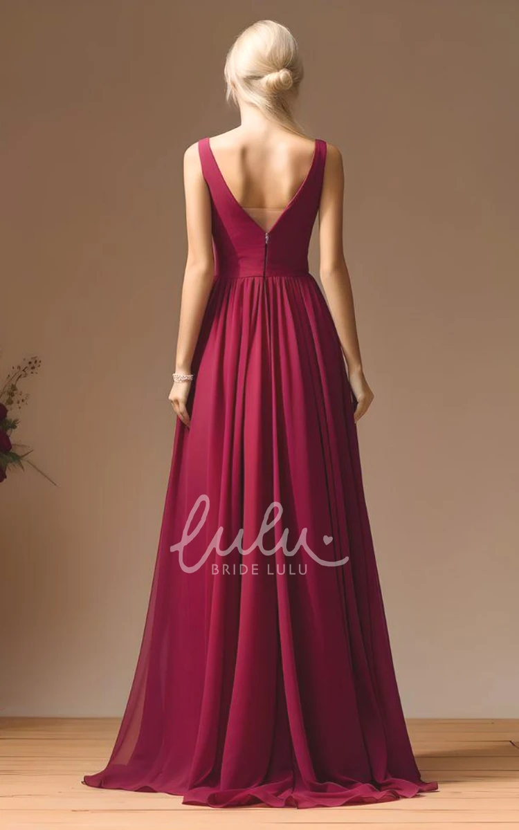 Romantic A-Line Chiffon Bridesmaid Dress with Plunging V-neck 2024 Women's Flowy