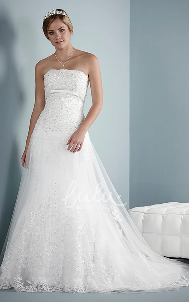 Sleeveless Beaded Tulle Wedding Dress with Lace-Up Back and Appliques
