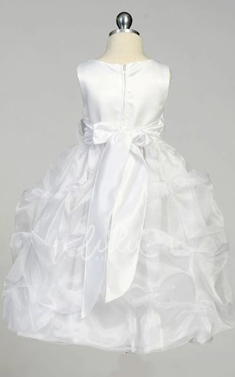 Organza & Satin Ruched Tea-Length Flower Girl Dress Elegant Wedding Dress