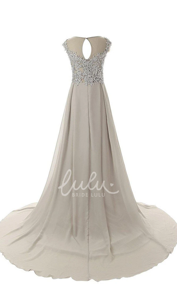 Chiffon Floor Length Formal Dress with Beaded Lace Appliques