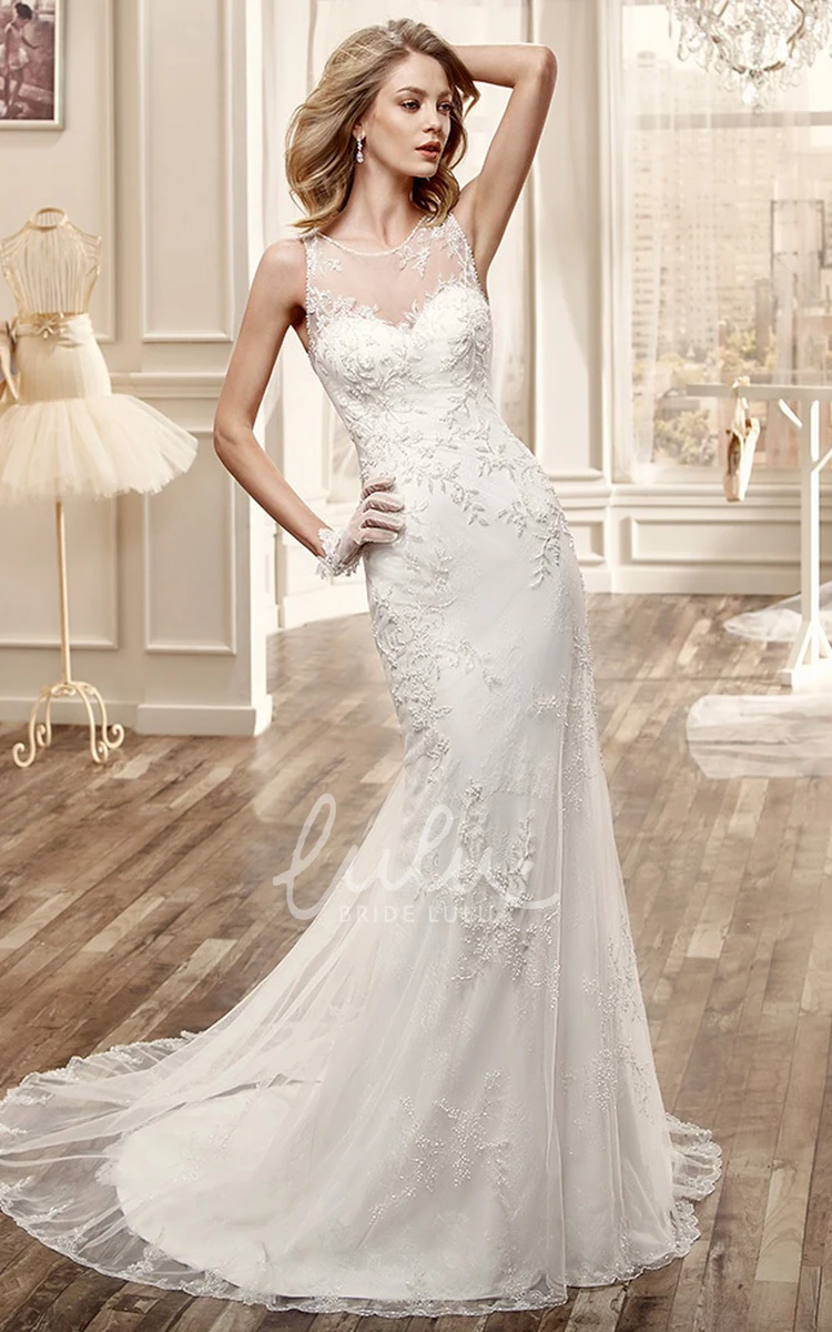 Mermaid Wedding Dress with Illusive Neckline and Cap-Sleeves Sweetheart