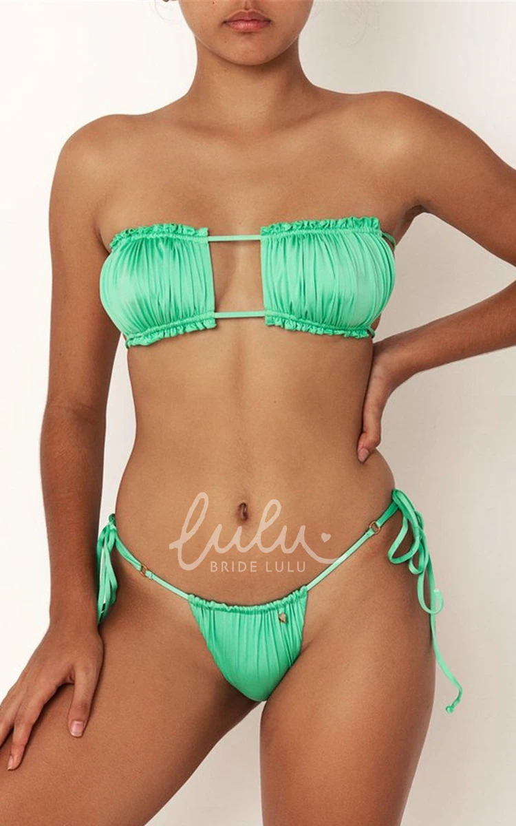 Plain Halter Tie Side Ruched Bikini Set