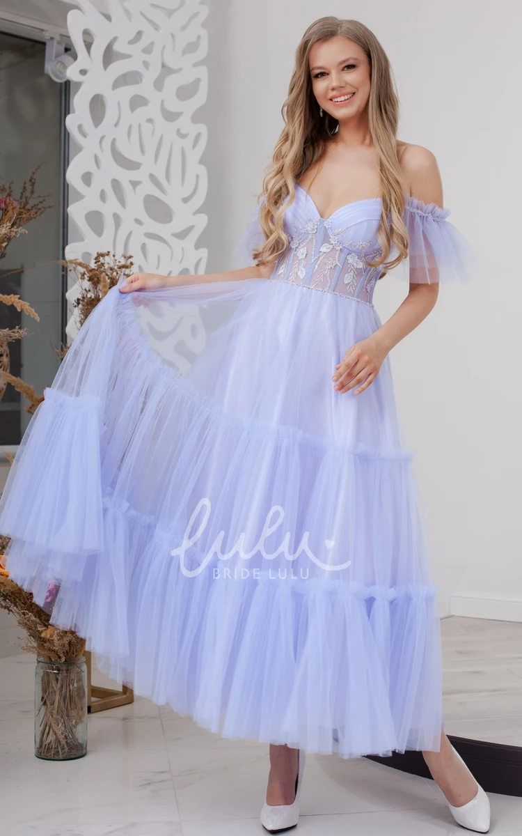 Off-the-shoulder A-Line Tulle Prom Dress with Elegance