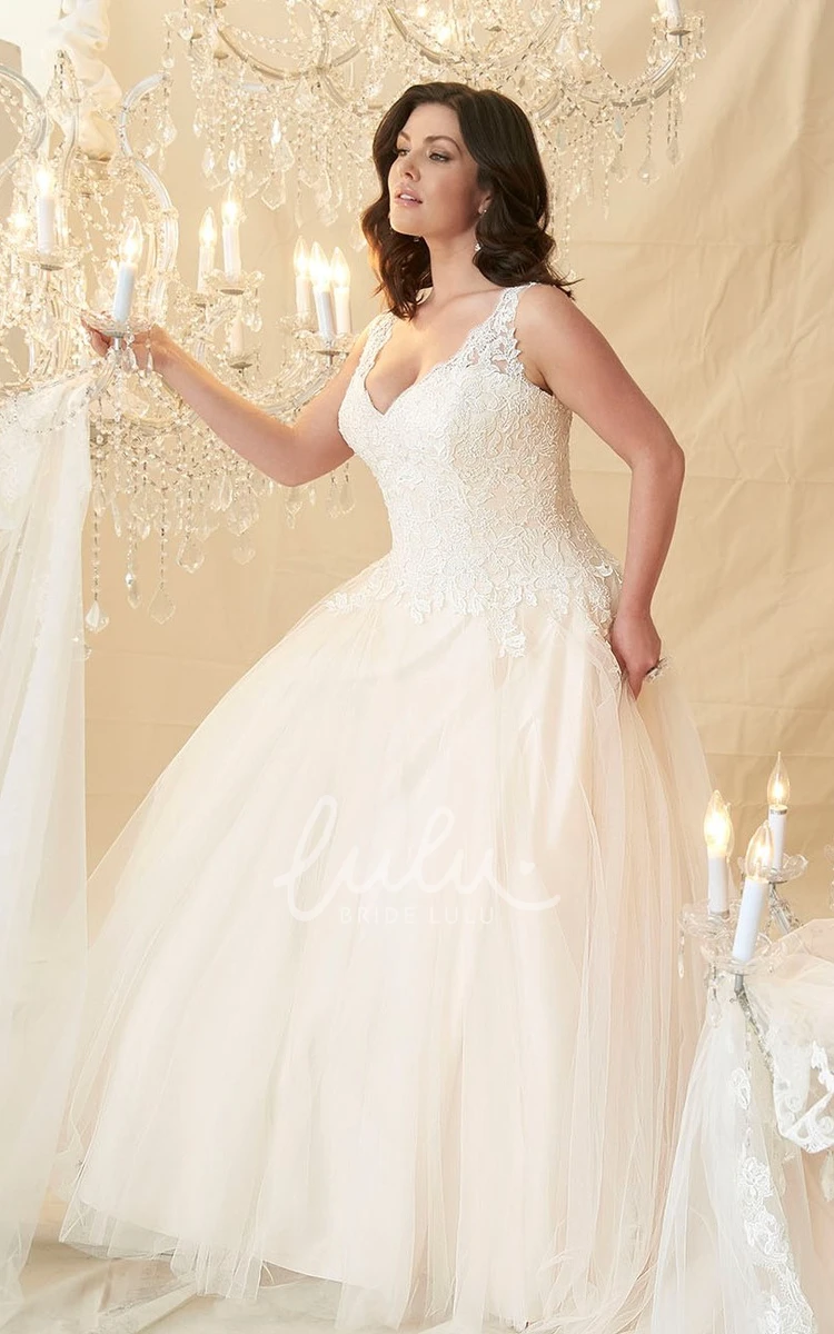 Ball Gown V-Neck Beaded Sleeveless Tulle&Lace Plus Size Wedding Dress Glamorous Ball Gown Wedding Dress