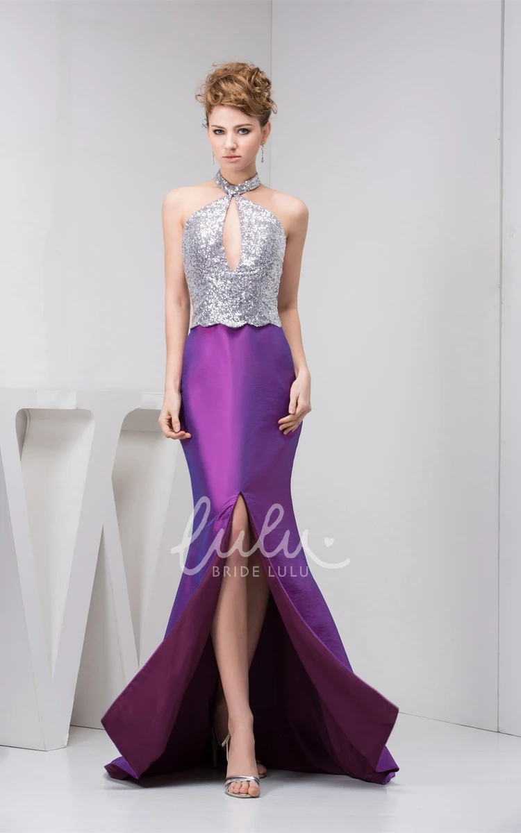 Halter Sleeveless Satin Mermaid Prom Dress with Sequins Elegant Dress