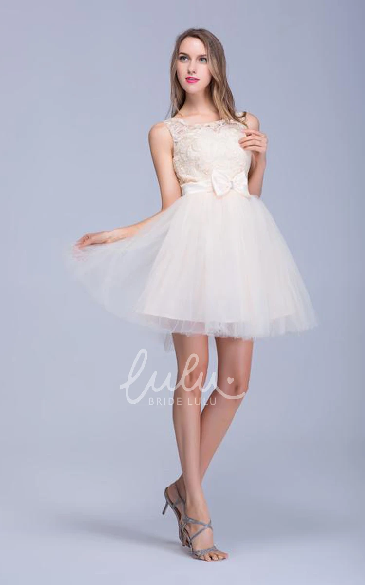 Illusion Sleeveless Tulle Homecoming Dress with Lace Bowknot Modern & Classy