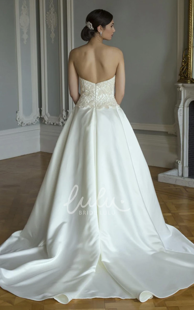 Satin Sweetheart Wedding Dress with Appliques A-Line Long