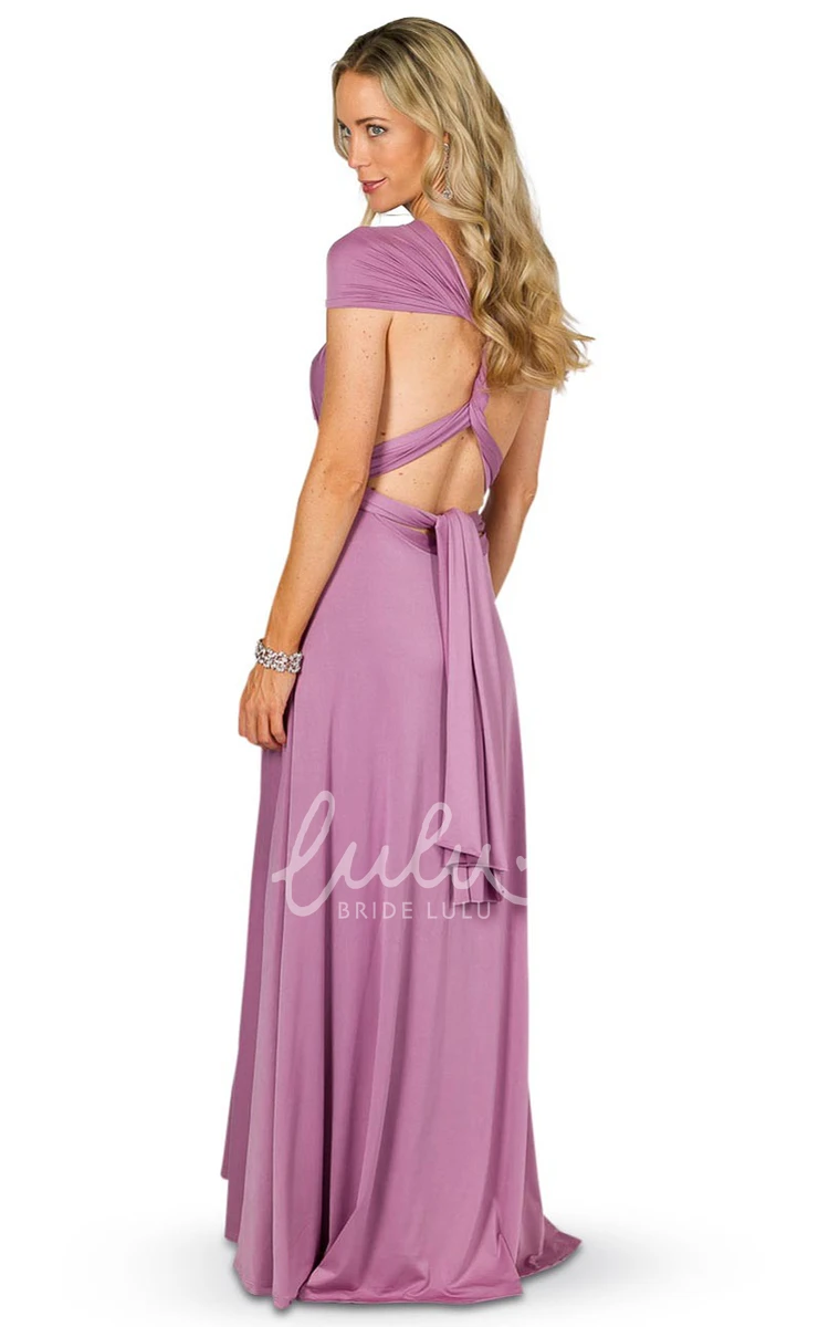 Sleeveless One-Shoulder Jersey Bridesmaid Dress with Bow Convertible Style