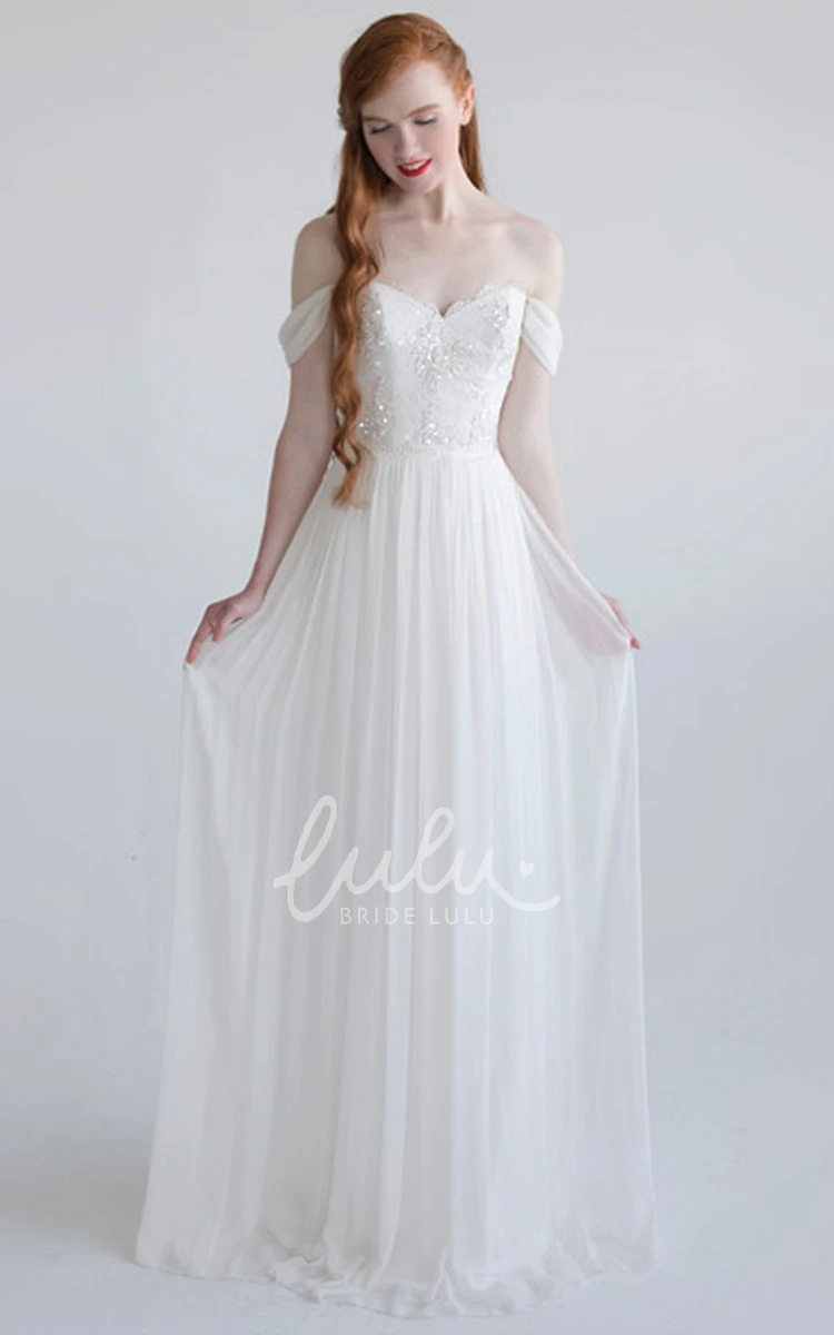 Backless Off-The-Shoulder Chiffon Sheath Wedding Dress with Beading Unique Bridal Gown