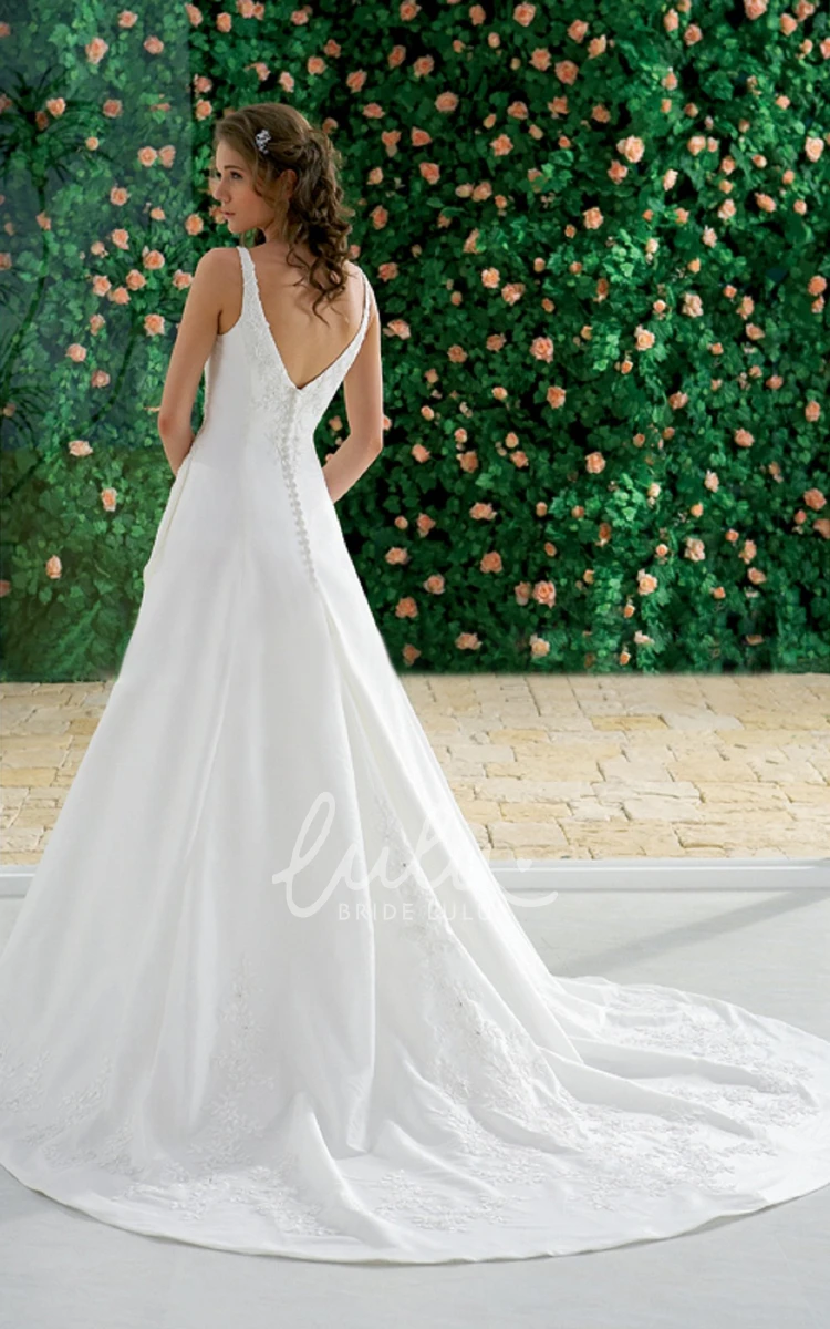 V-Neck Sleeveless Wedding Dress with Ruffles and A-Line