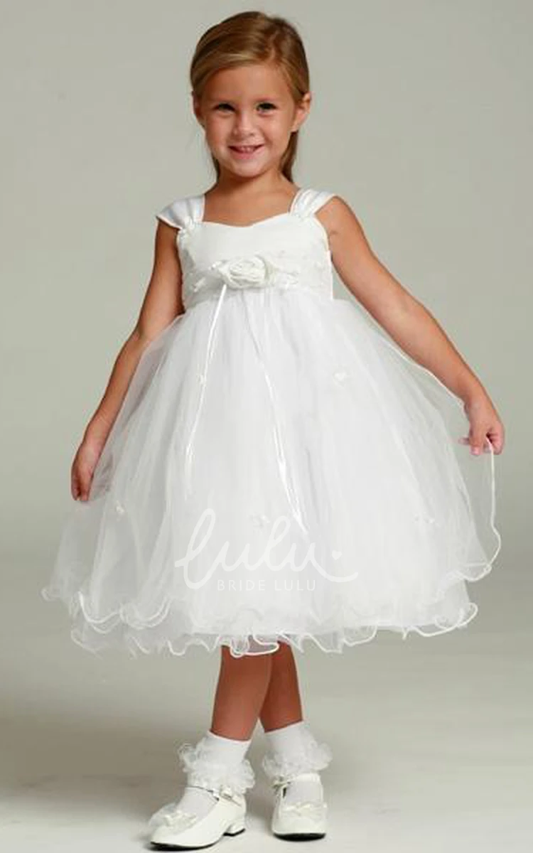 Tiered Tulle Satin Floral Tea-Length Girl Dress