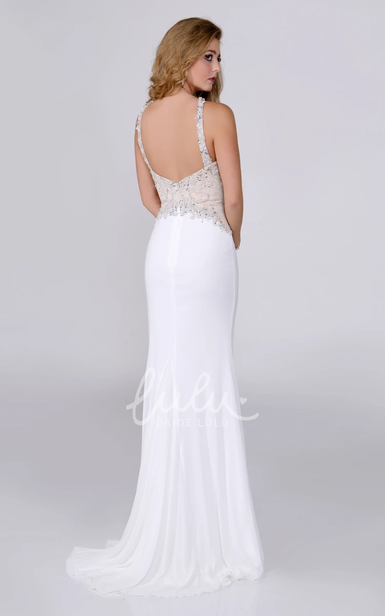 Rhinestone Column Chiffon Prom Dress with Form-Fitted Silhouette