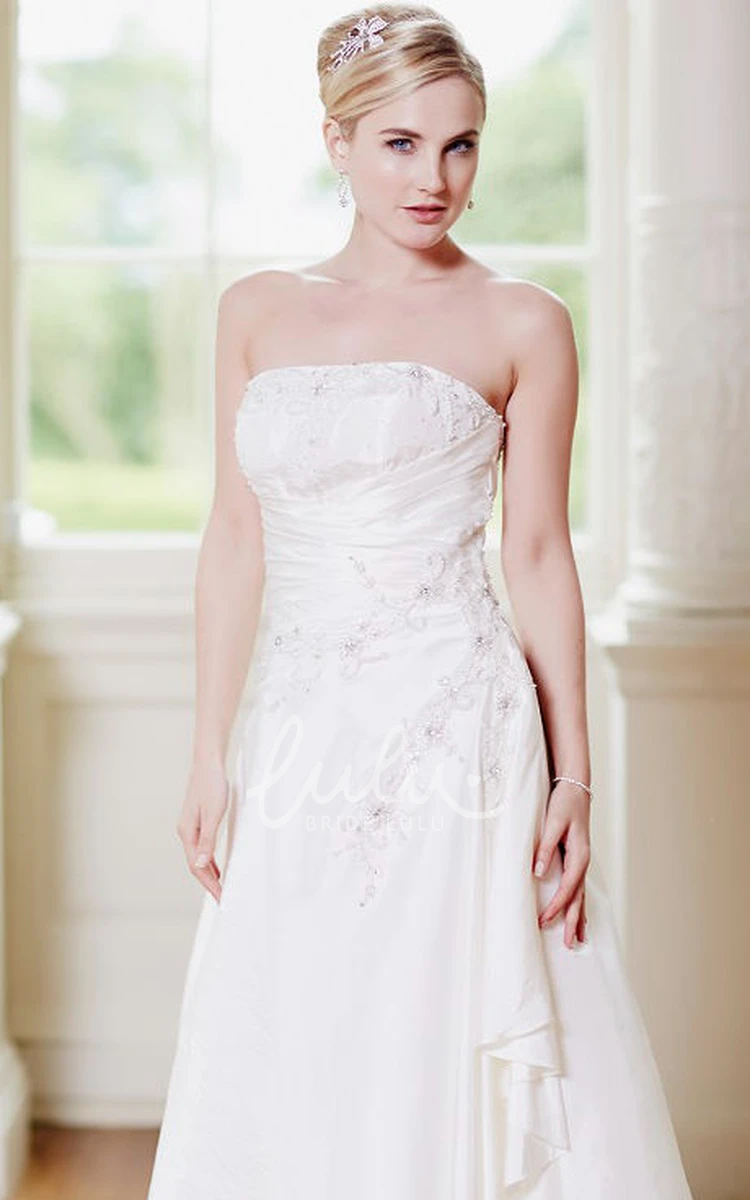 Draped Strapless Taffeta Wedding Dress with Beading and Corset Back A-Line Floor-Length Style