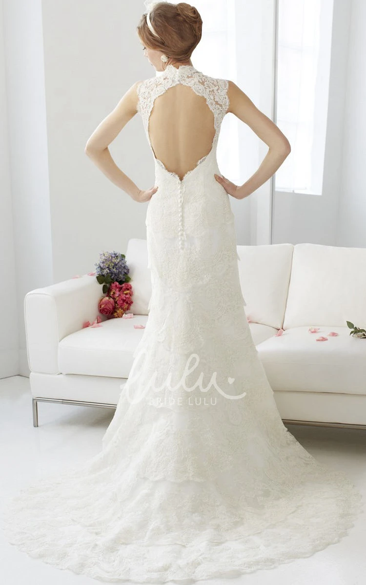 Sleeveless Lace A-Line Wedding Dress with Keyhole Back Classic Bridal Gown